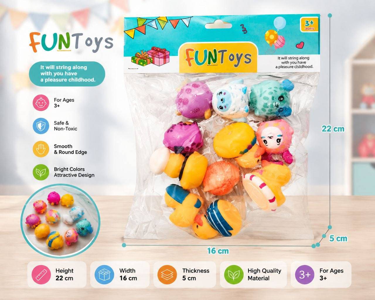 پوپت اسباب بازی فشاری سوتی نوزاد 11 تایی FUNTOYS